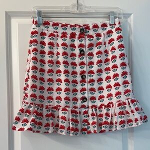 Floral Button-Down Skirt - Red and White
